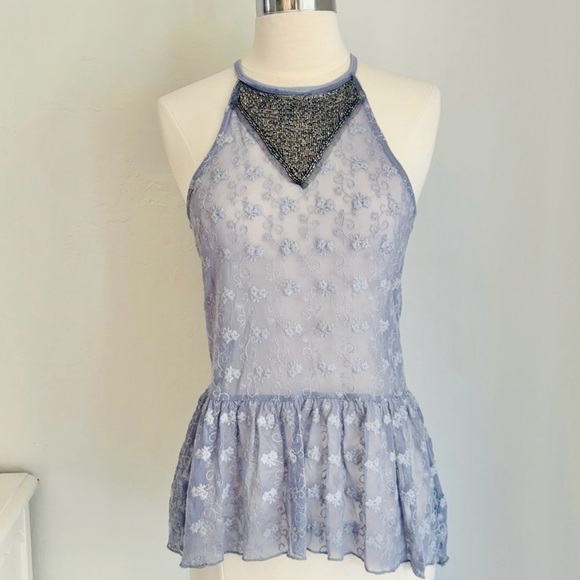 NWT Purple Embroidered Lace Beaded Neck Halter Top, Medium - Picture 1 of 12